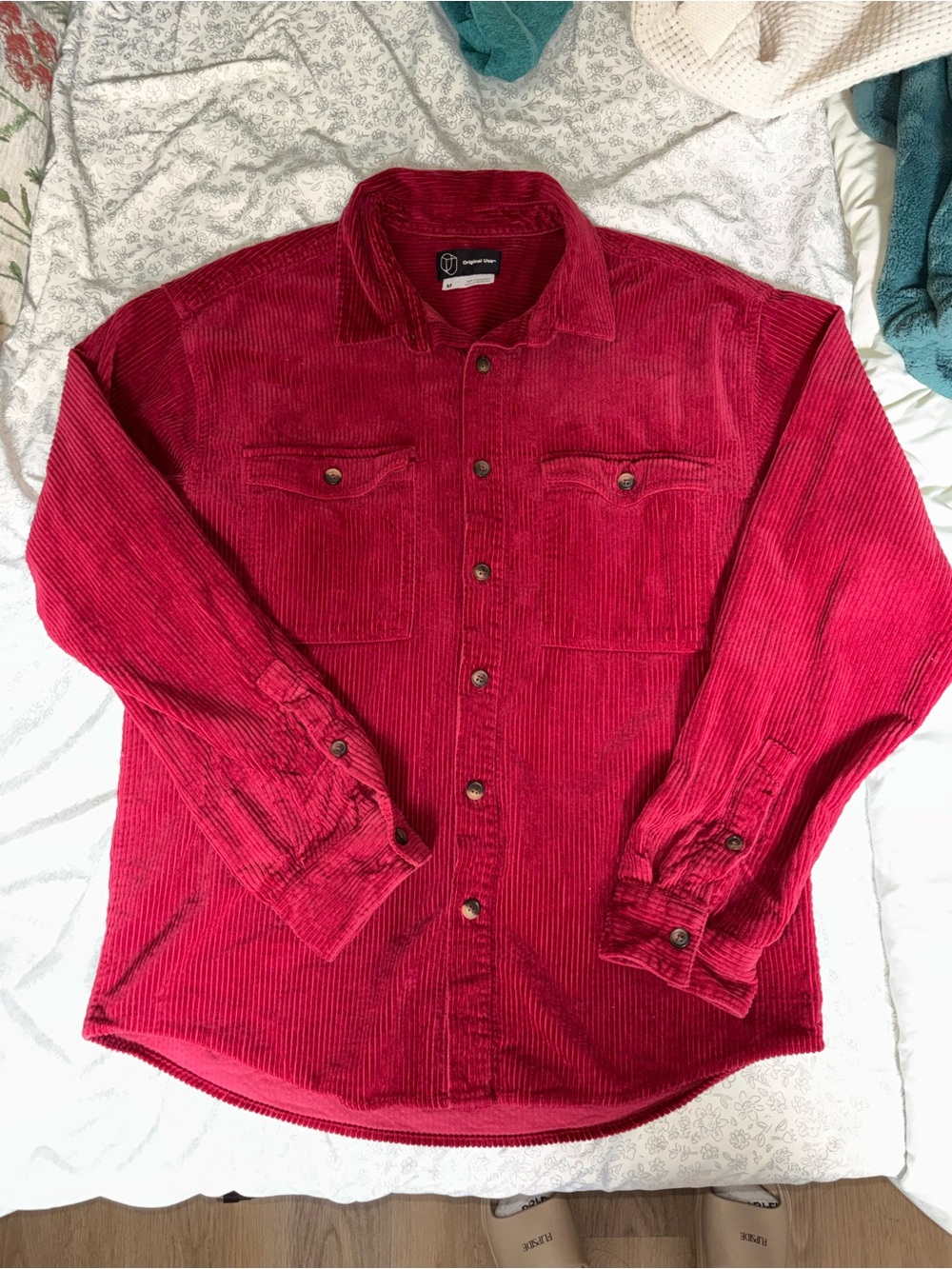 Original Use Men’s Corduroy Button-Up Shirt Jacket - Red